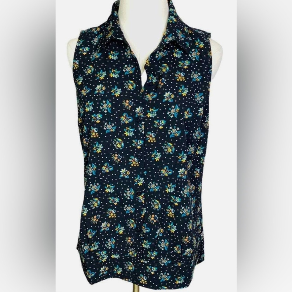 Floral Sleeveless Top - Navy